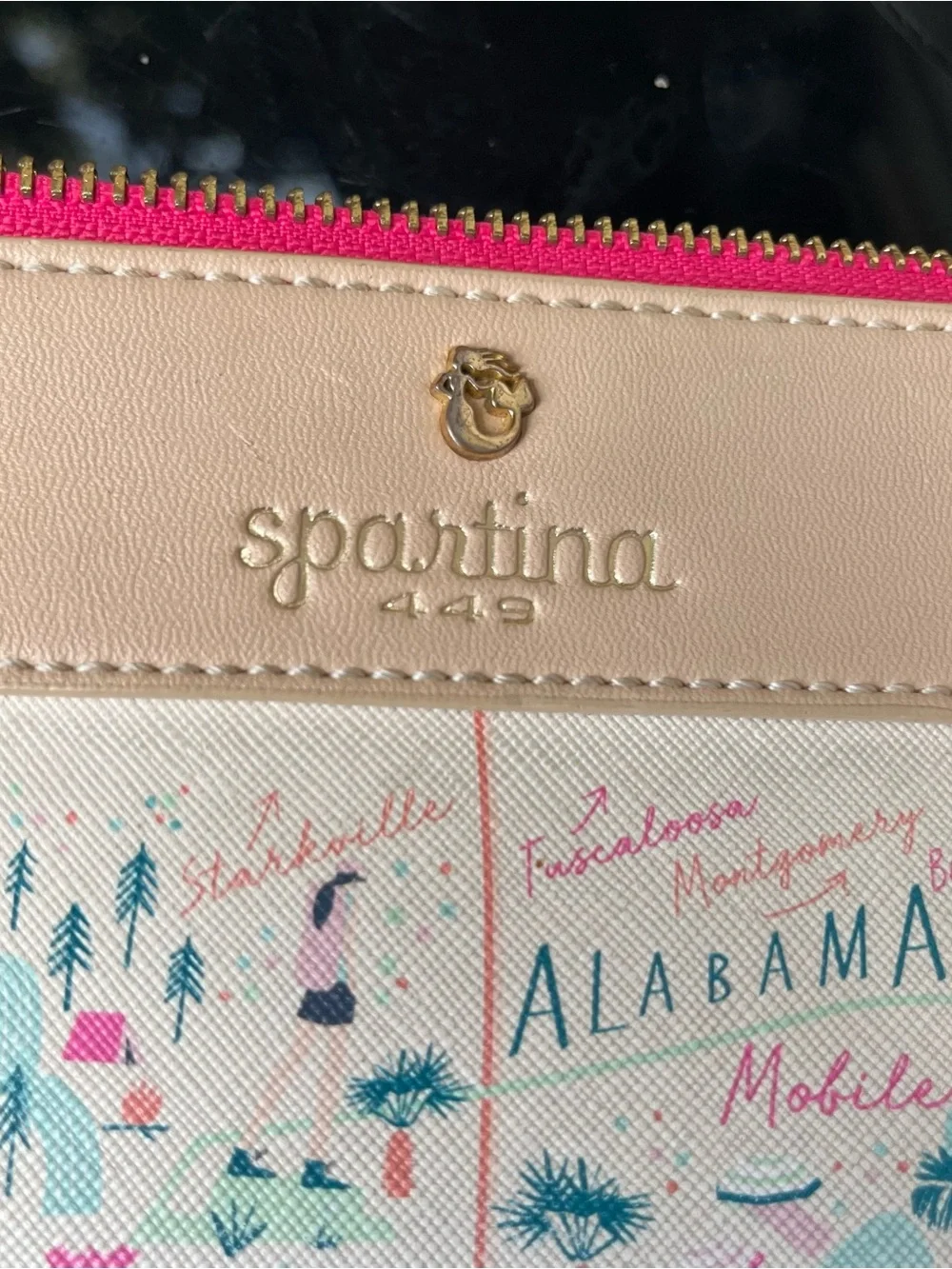 Spartina 449 Coastal Map Crossbody Purse in Pink and Cream with Teal Accents